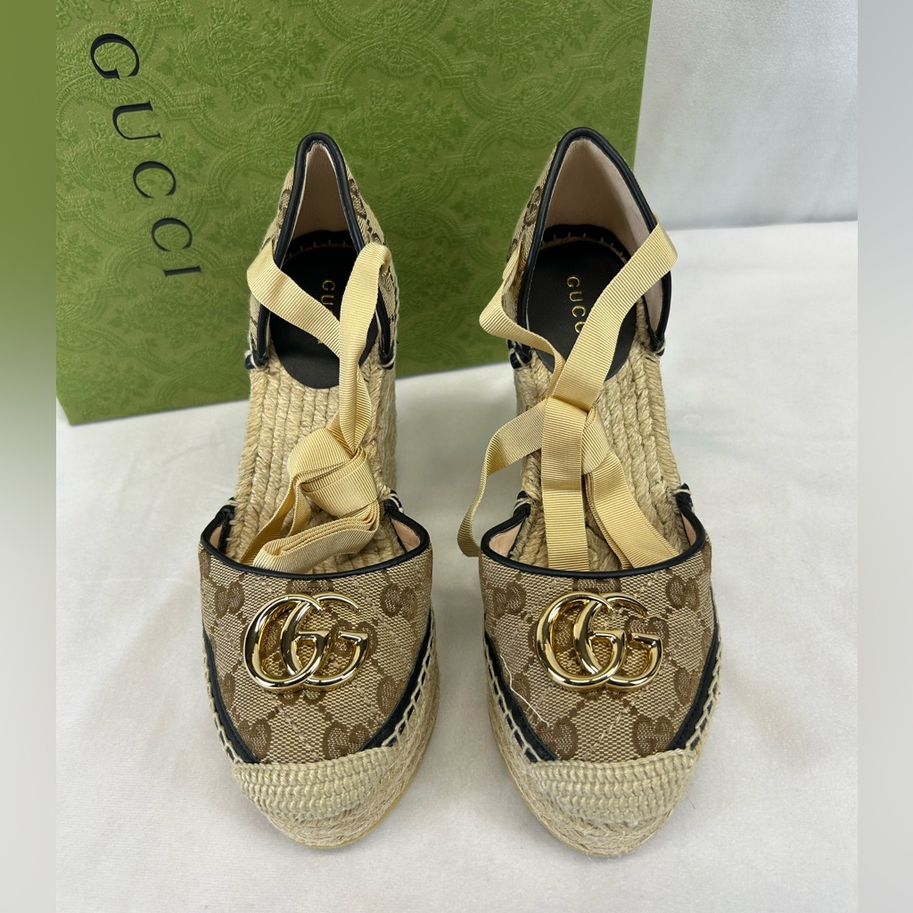 Gucci Gg Canvas Wedge Espadrilles